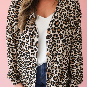 Lana Leopard Tan Women's French Terry Cardigan