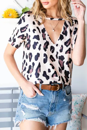 Leopard Cut-Out Short Sleeve Top