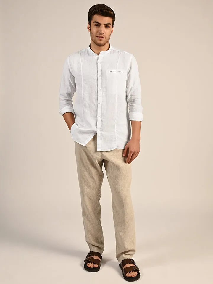 Mandarin Collar Linen Shirt - Aspire