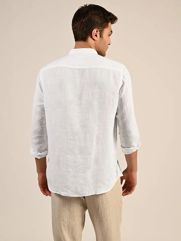 Mandarin Collar Linen Shirt - Aspire