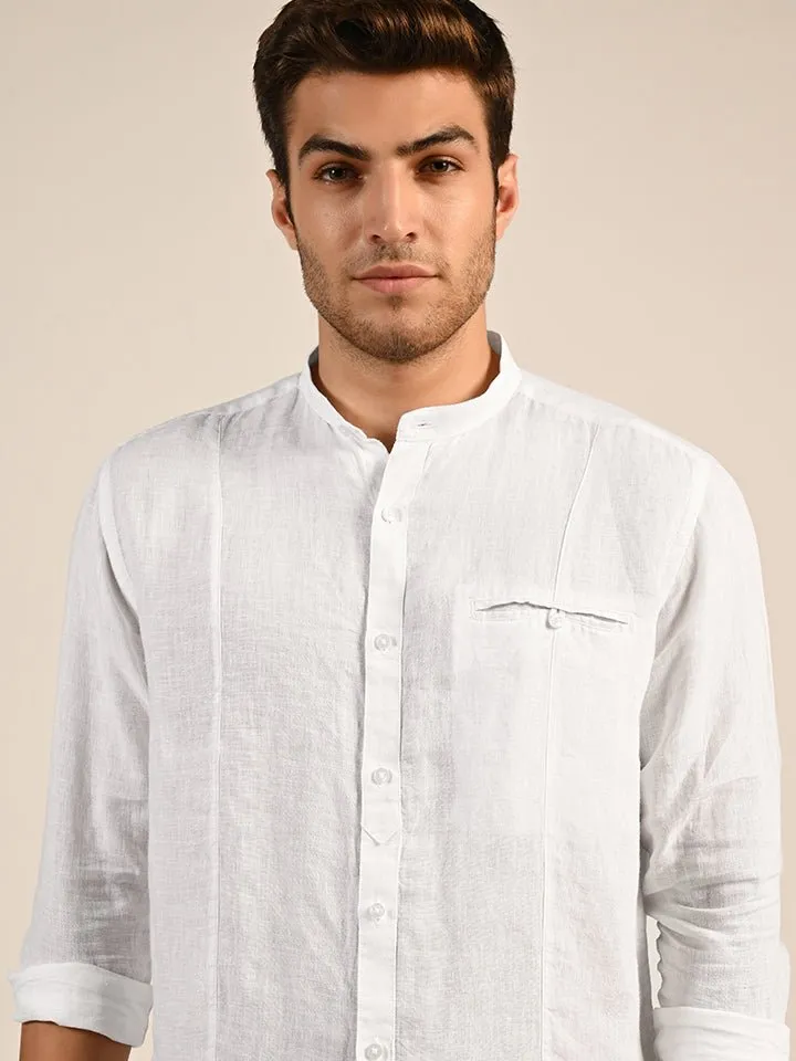 Mandarin Collar Linen Shirt - Aspire