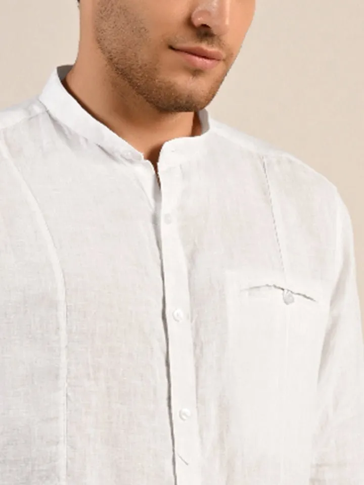 Mandarin Collar Linen Shirt - Aspire