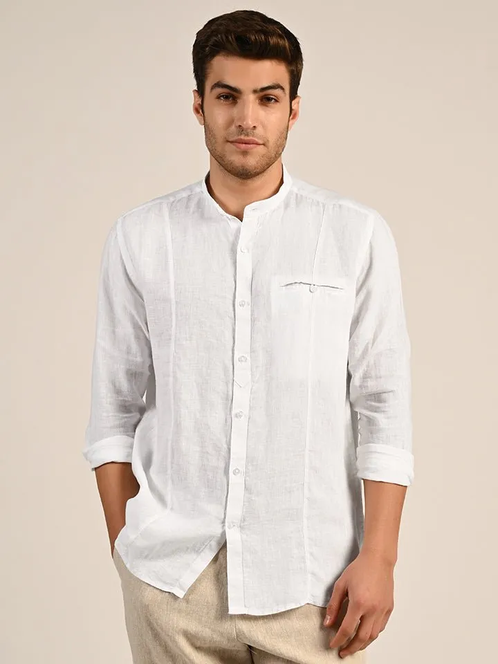 Mandarin Collar Linen Shirt - Aspire