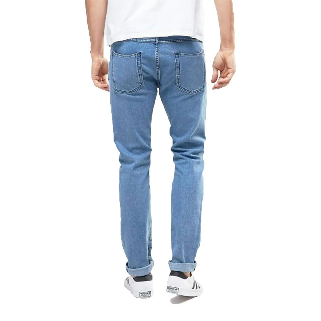 Men's Blue Cotton Blend Solid Regular Fit Mid-Rise Jeans