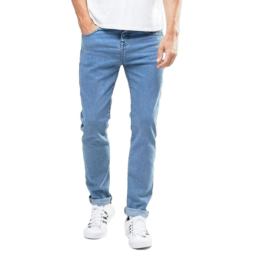 Men's Blue Cotton Blend Solid Regular Fit Mid-Rise Jeans