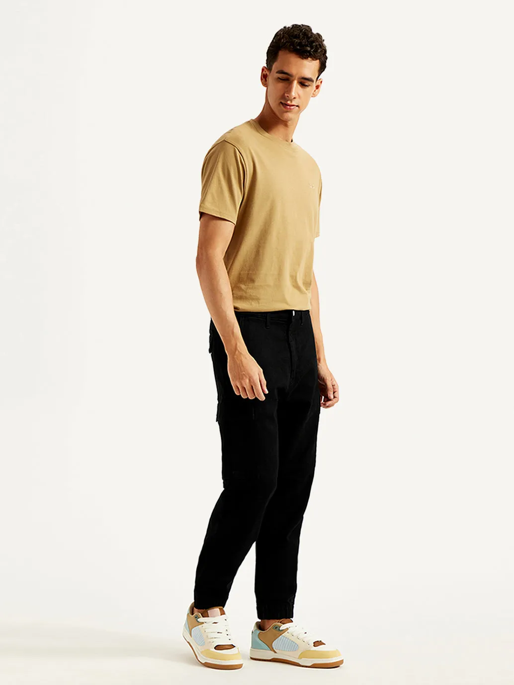 Men's Tapered Black Cargo Jogger Jeans