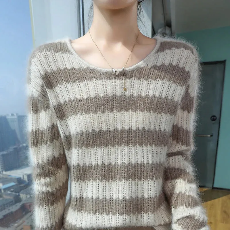 Mink Cashmere Autumn Winter New Women's Round Neck Jumper Fashion Tie Dye Warm Sweater