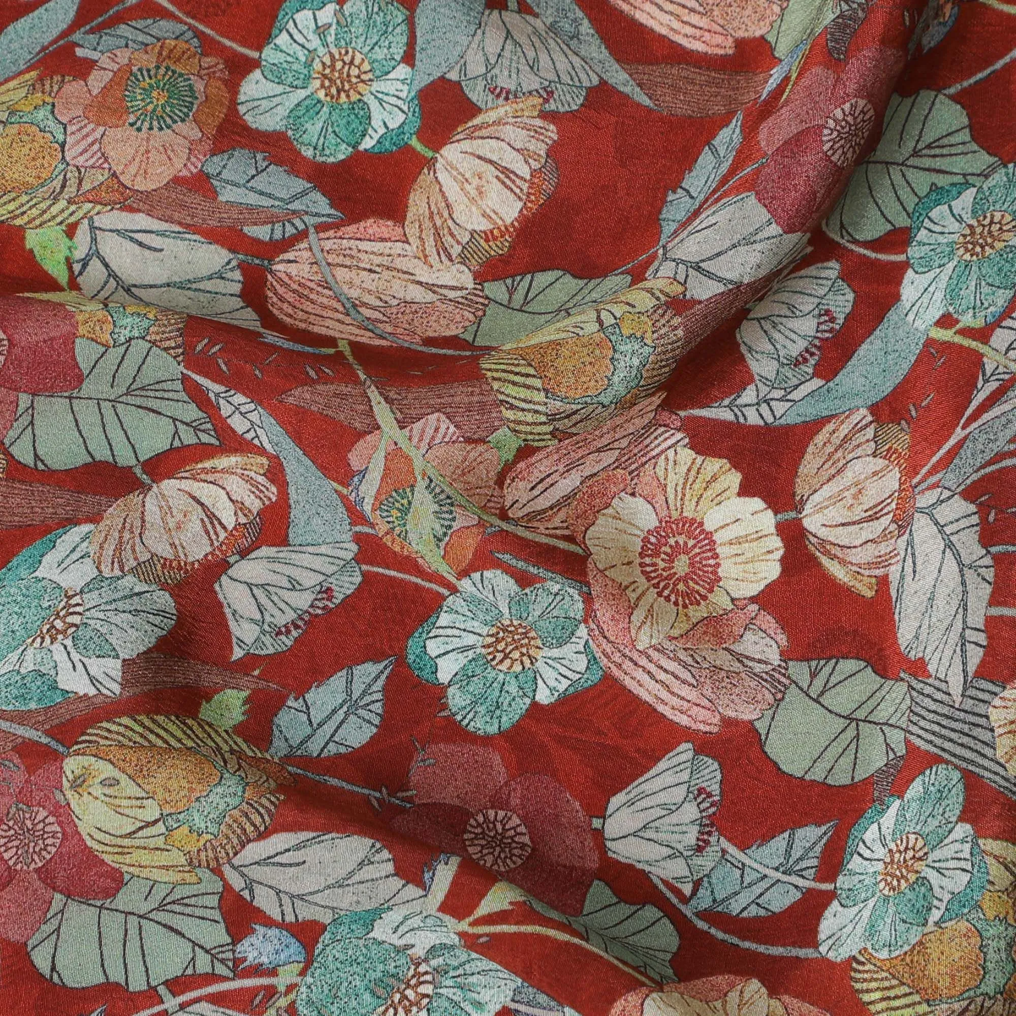 Rustic Charm Viscose Crepe Fabric - 110cm Wide - Floral Elegance for Casual and Formal Wear - Buy Online-D18229