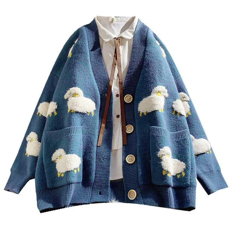 Sheep Embroidery Knitted Cardigan