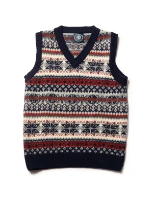 SHETLAND FAIR ISLE VEST - NAVY