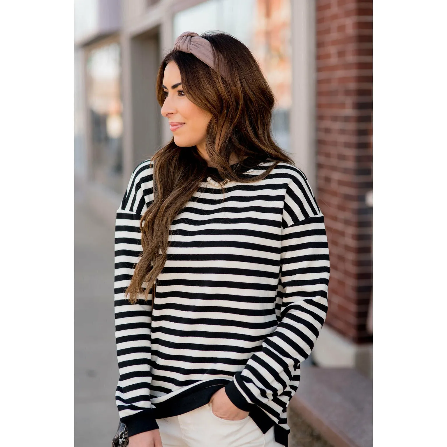 Stripe Solid Trimmed Sweatshirt