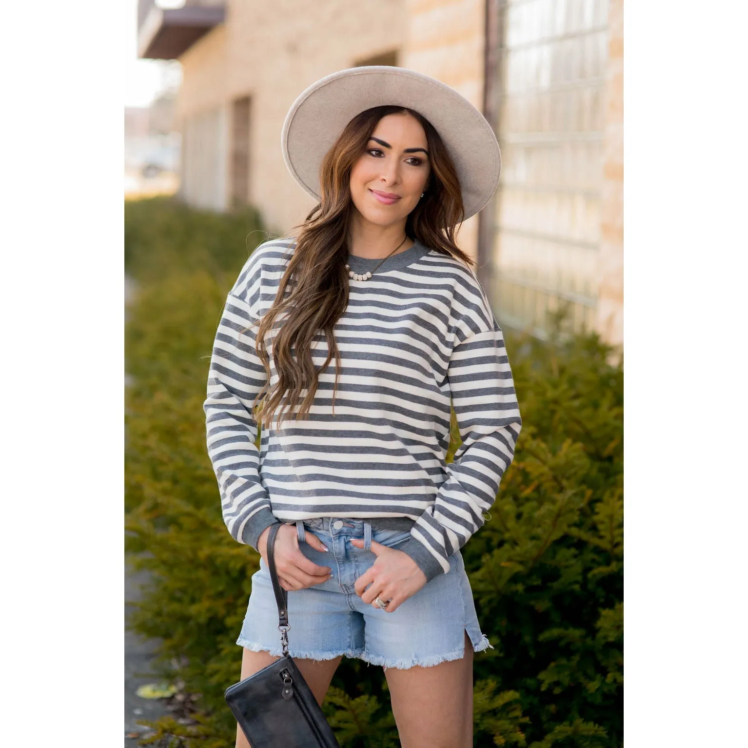 Stripe Solid Trimmed Sweatshirt