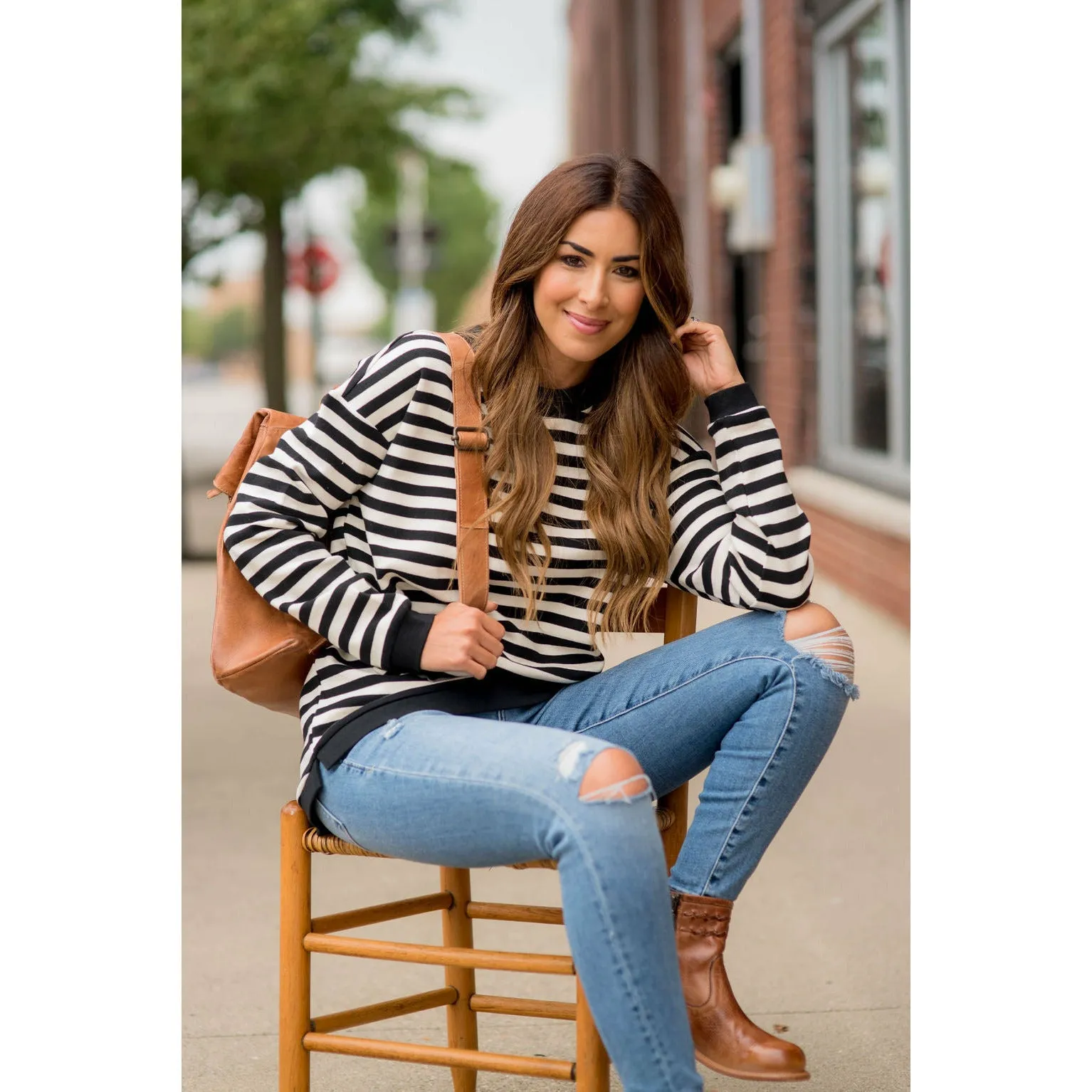 Stripe Solid Trimmed Sweatshirt