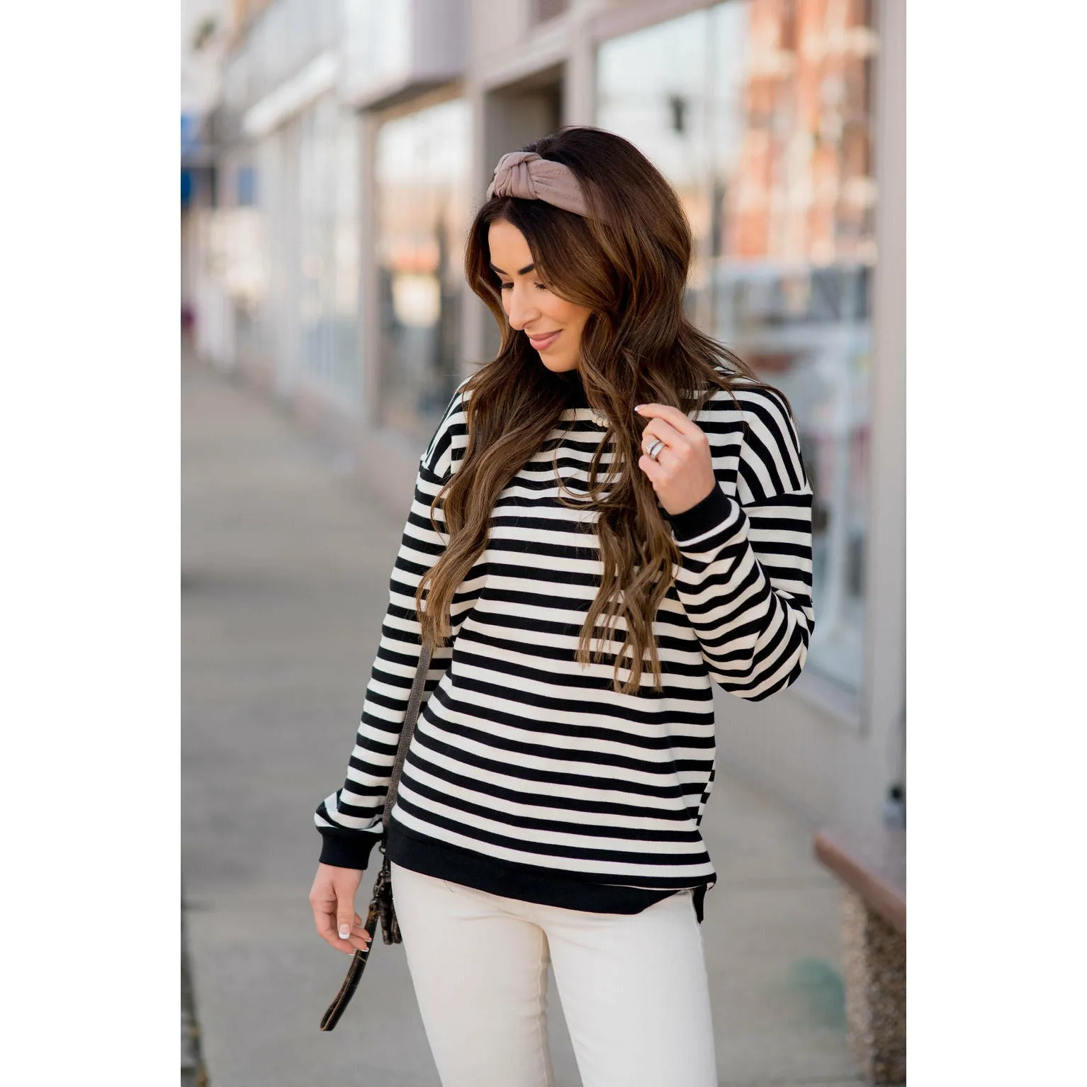 Stripe Solid Trimmed Sweatshirt