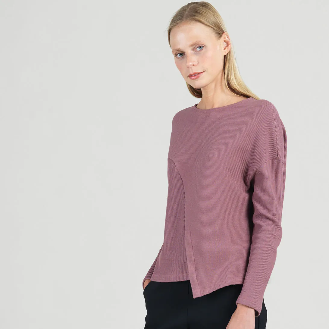 Structured Ribbed Knit - Modern Envelope Hem Sweater - Mauve - Final Sale!