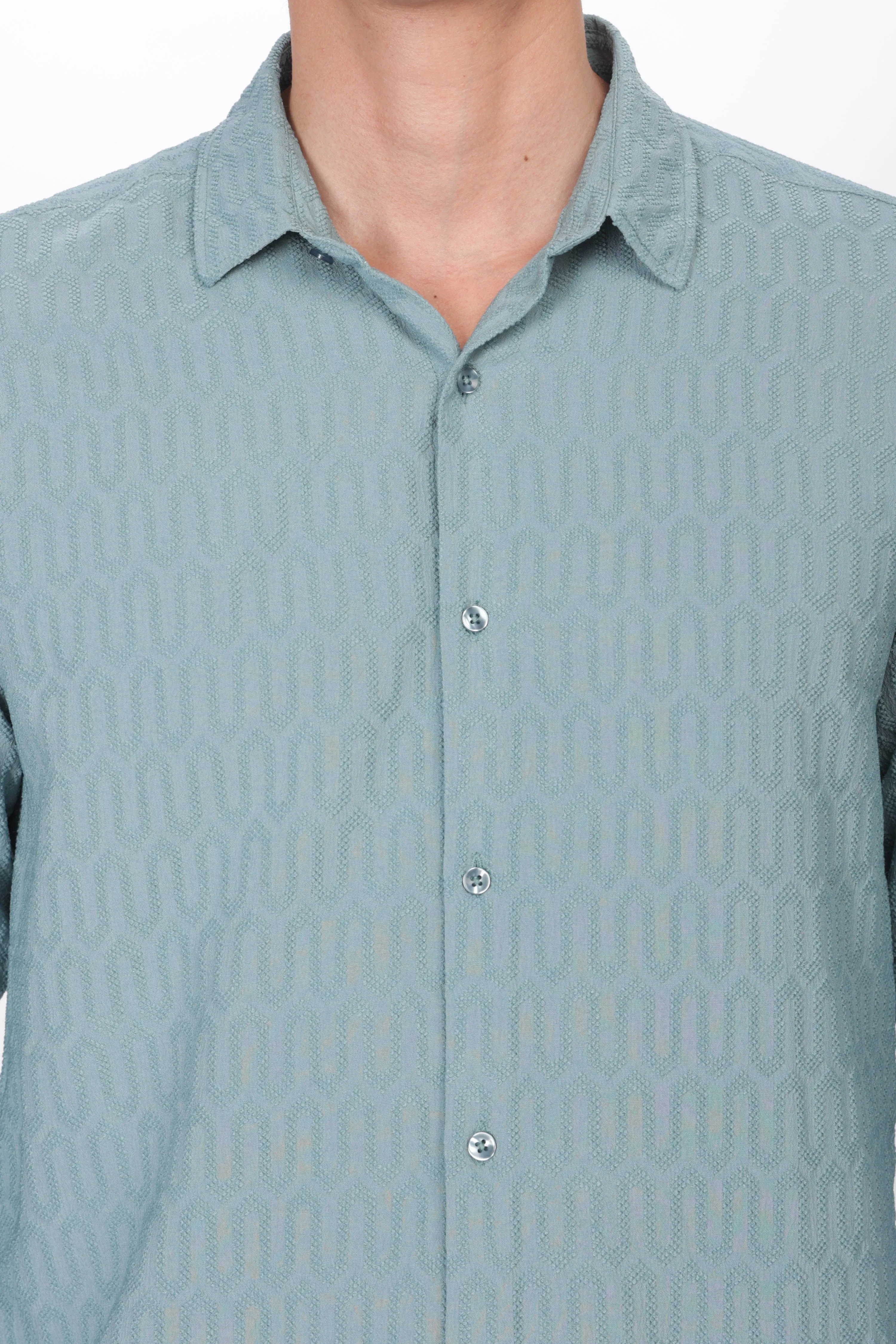 Teal - Modern Fit Textured Shirt