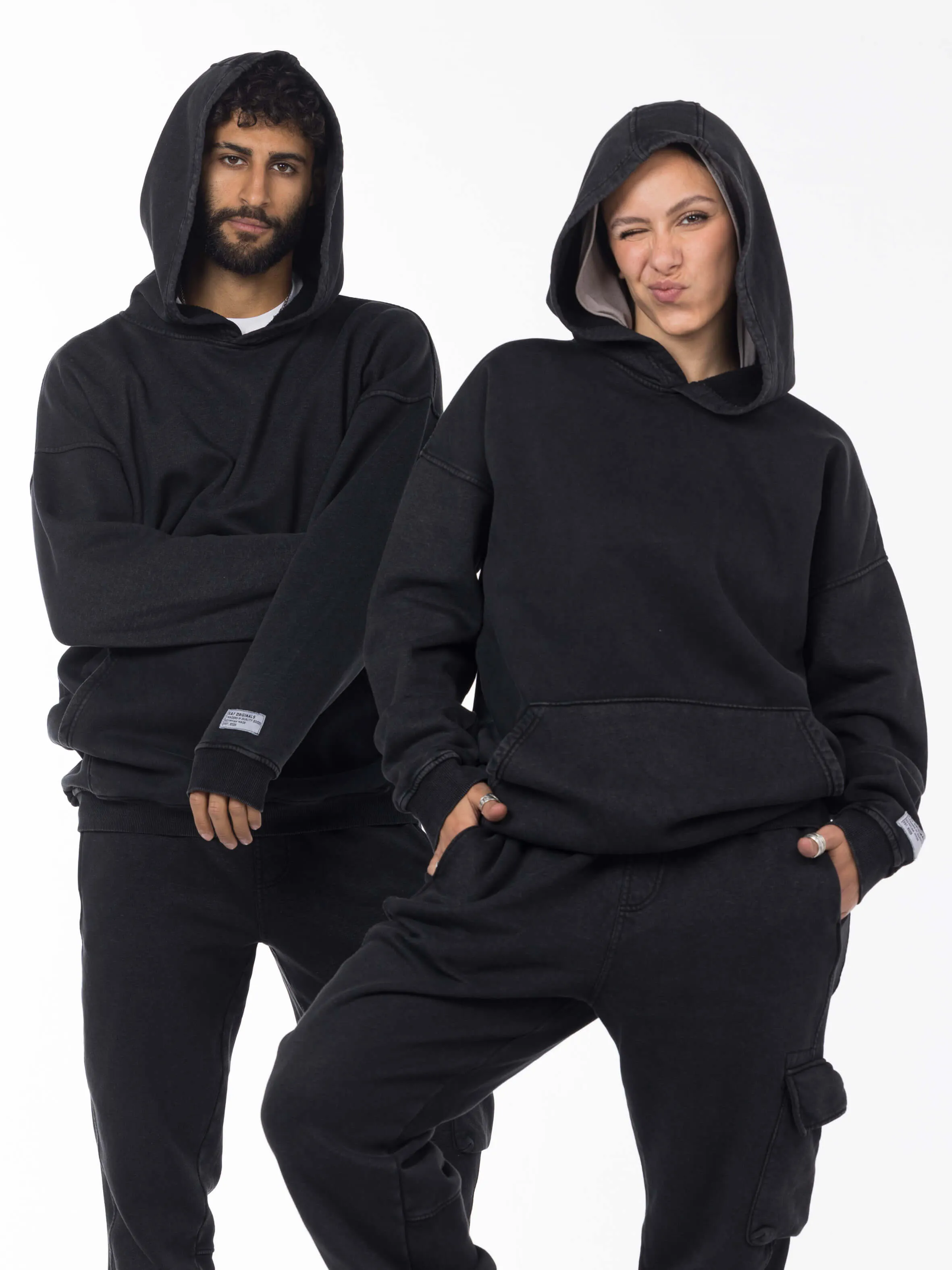 Unisex Acid Washed Oversized Hoodie - Black