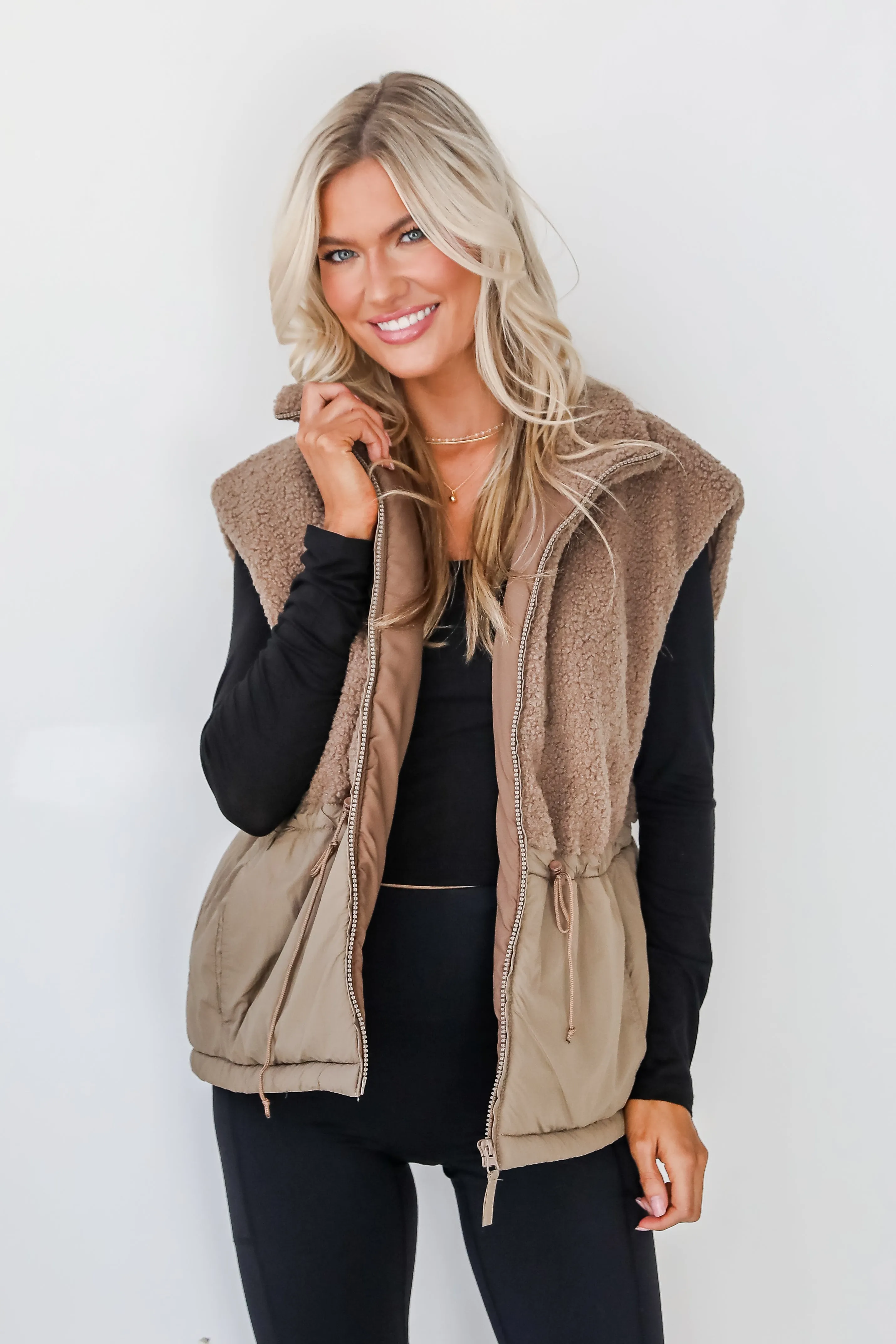 Warm Aesthetic Mocha Sherpa Vest