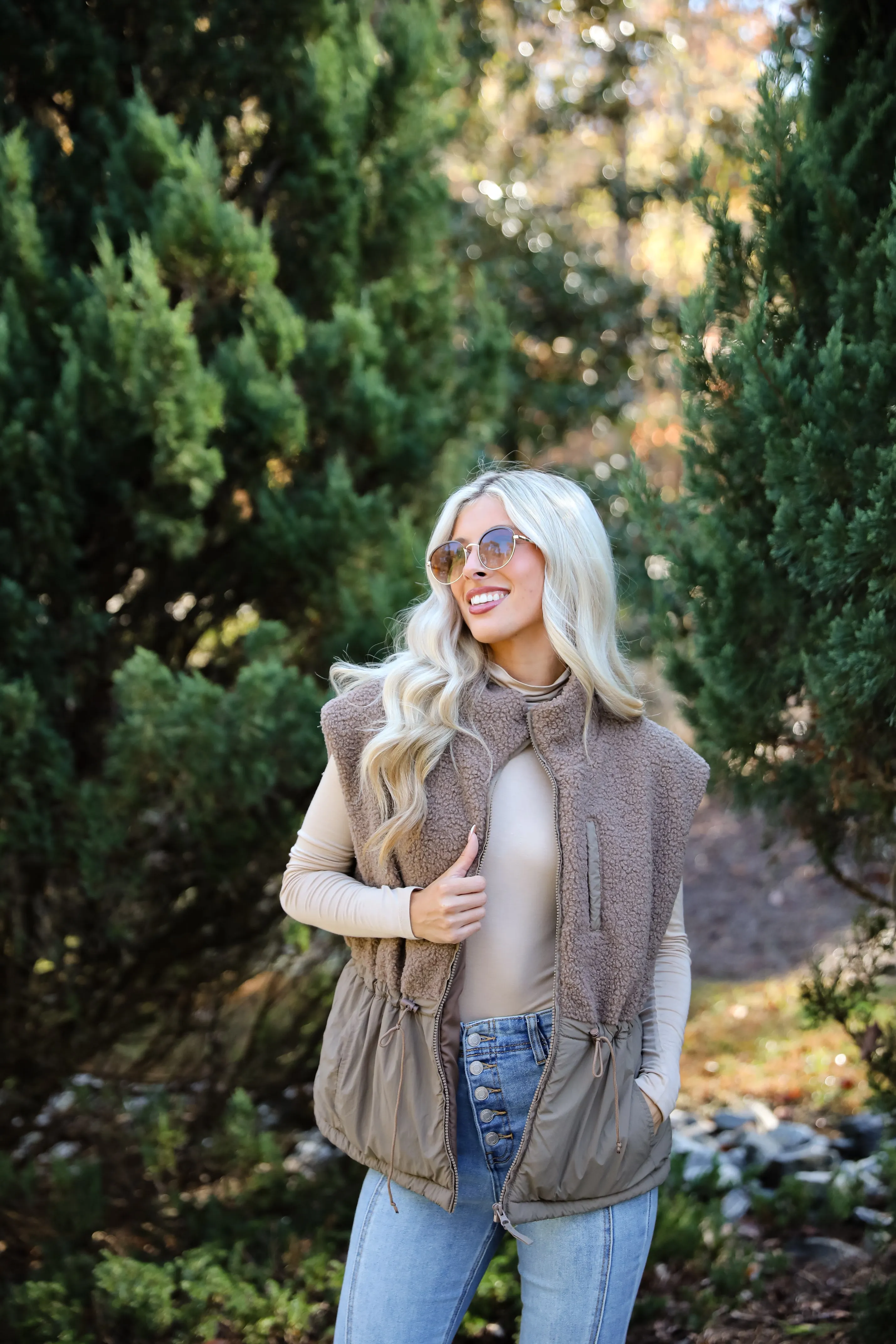 Warm Aesthetic Mocha Sherpa Vest