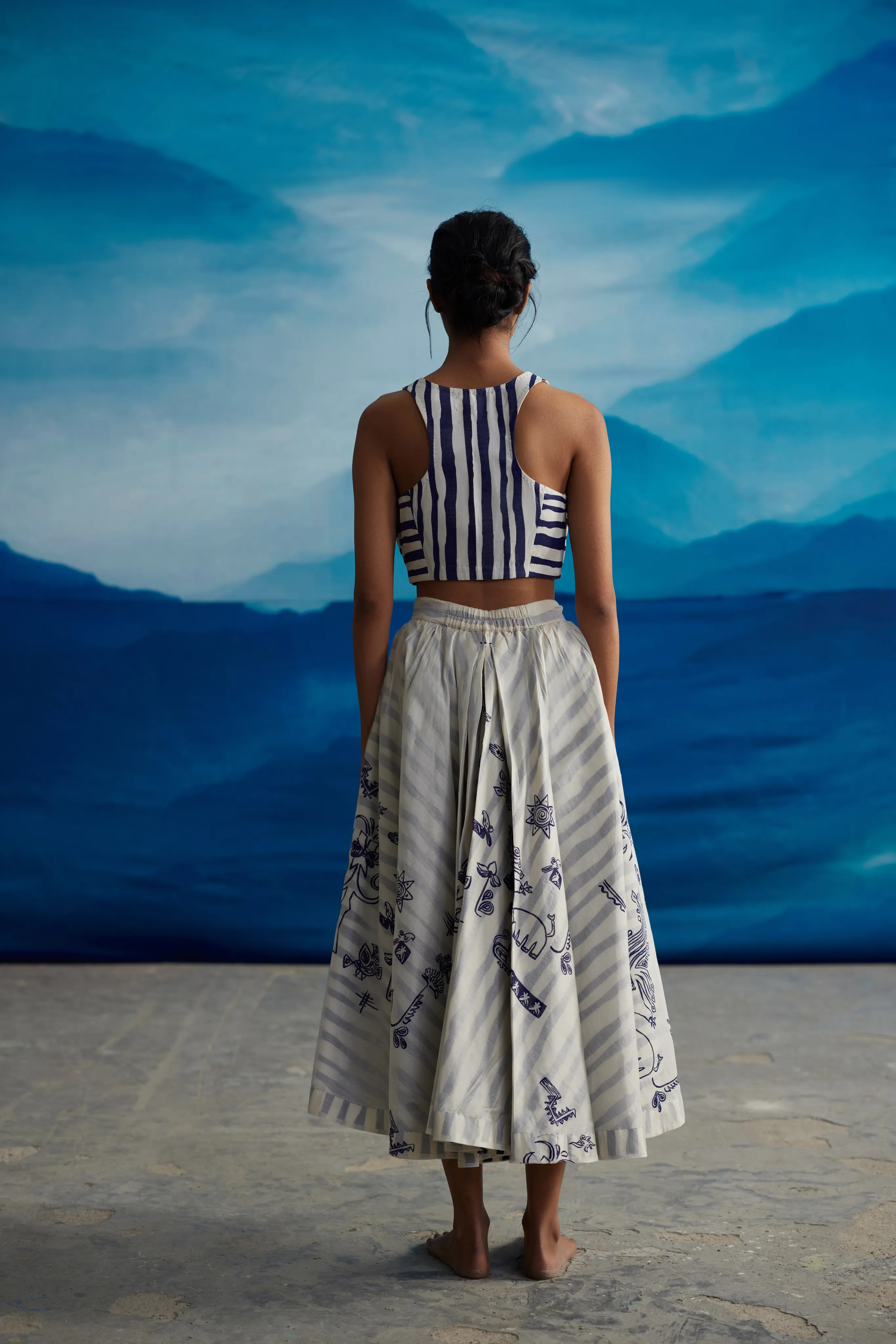 White Chanderi Striped Skirt