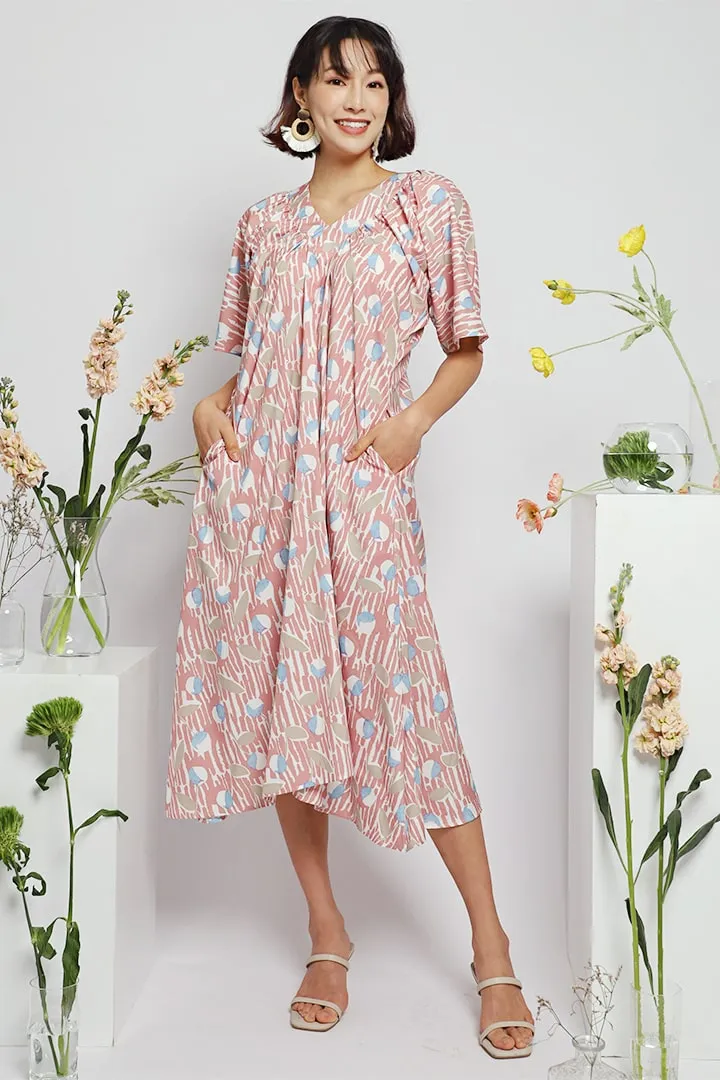 Whitney V Dress in Pink Floral